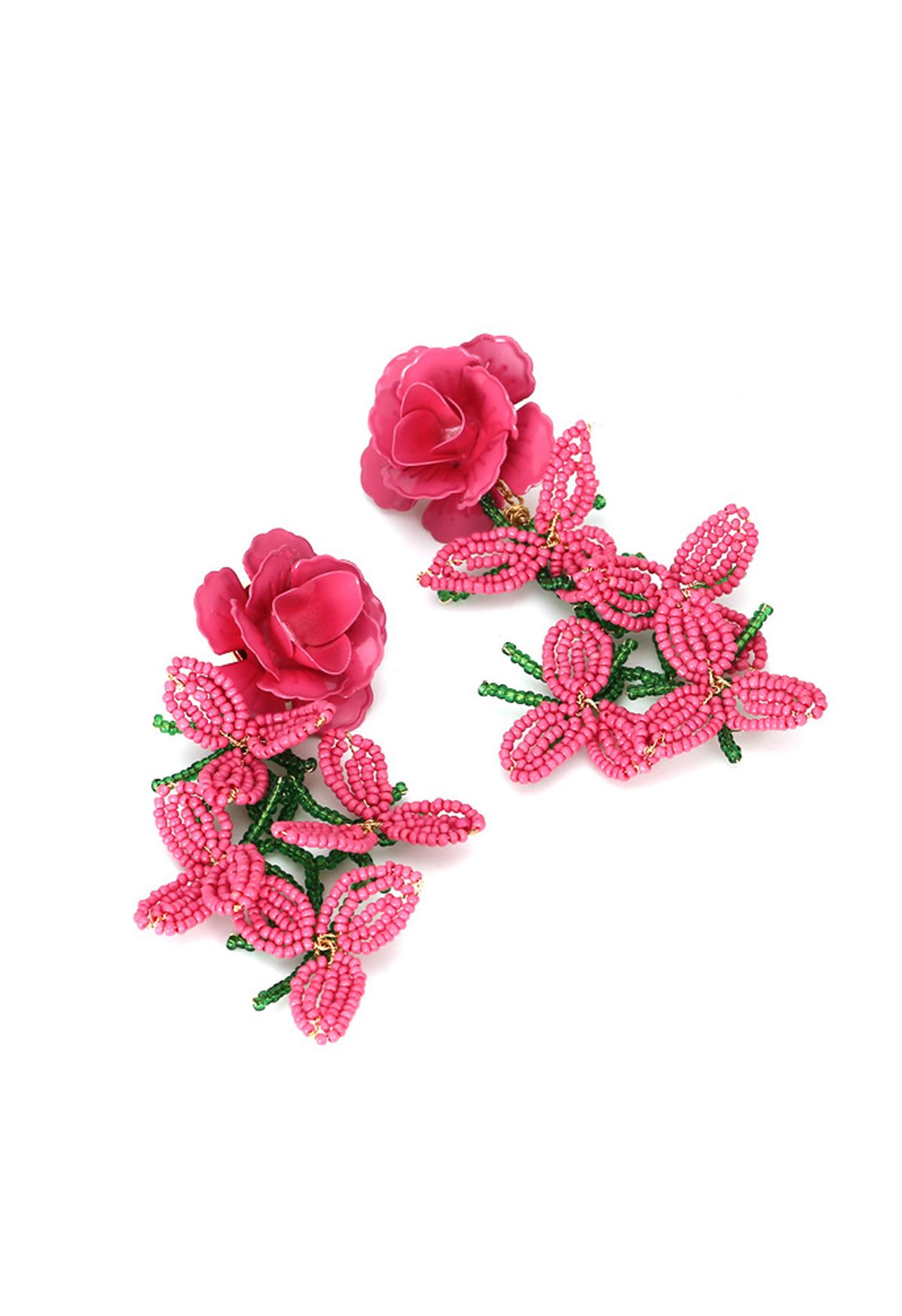 Pinky Beaded Flower Earrings