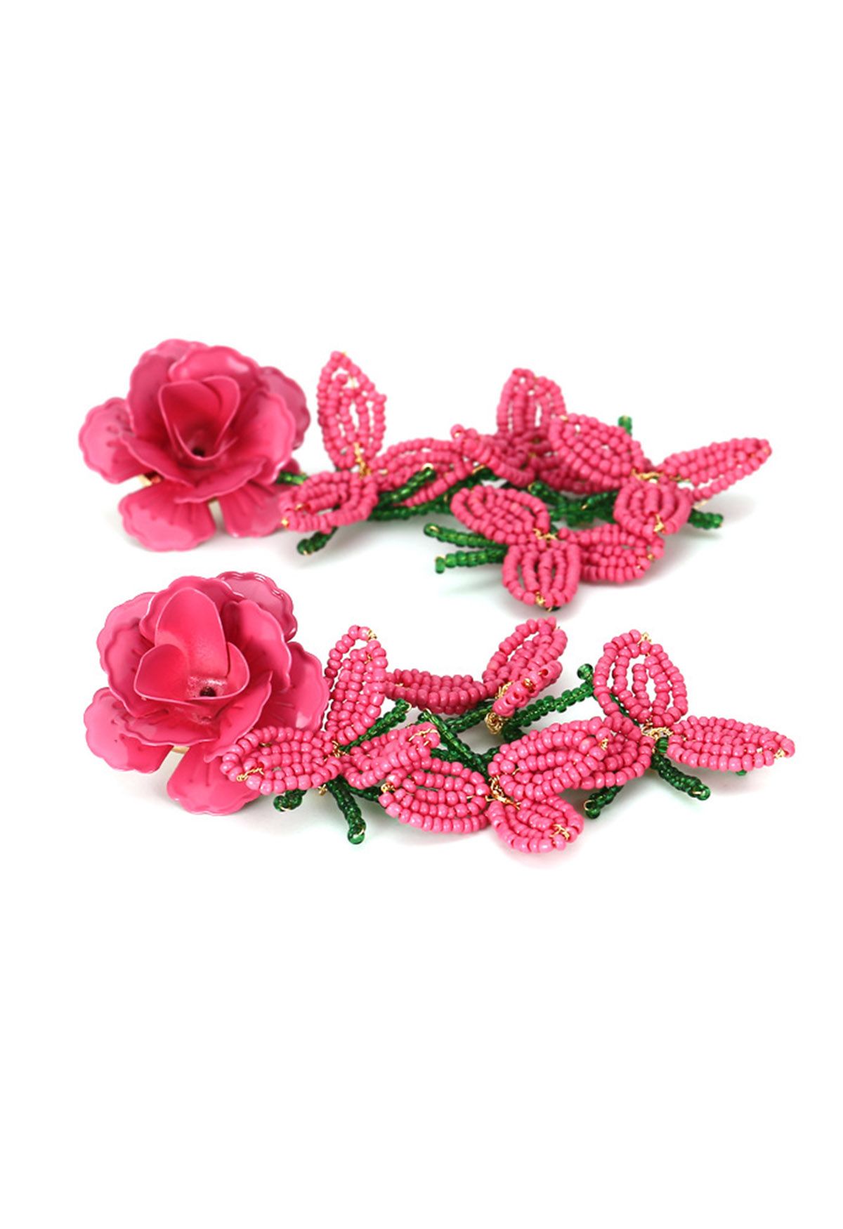 Pinky Beaded Flower Earrings