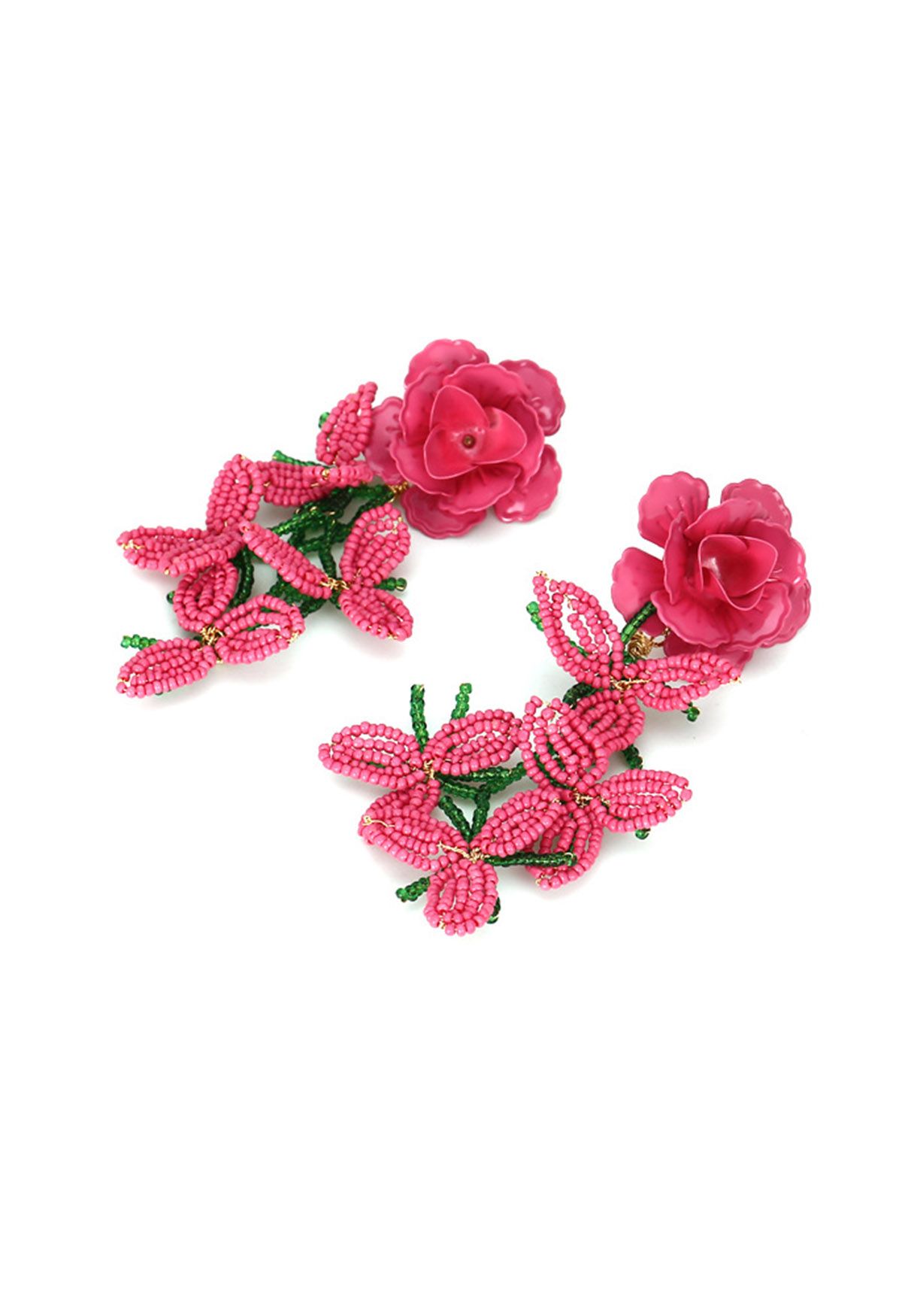 Pinky Beaded Flower Earrings