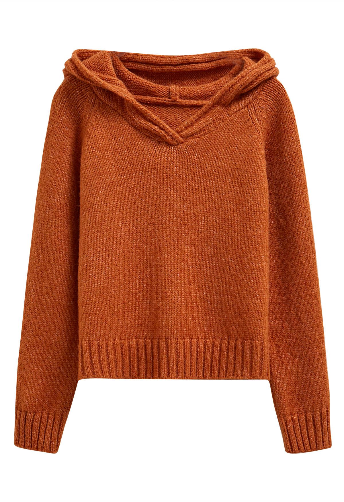 Relaxed-Fit Hooded Knit Sweater in Orange