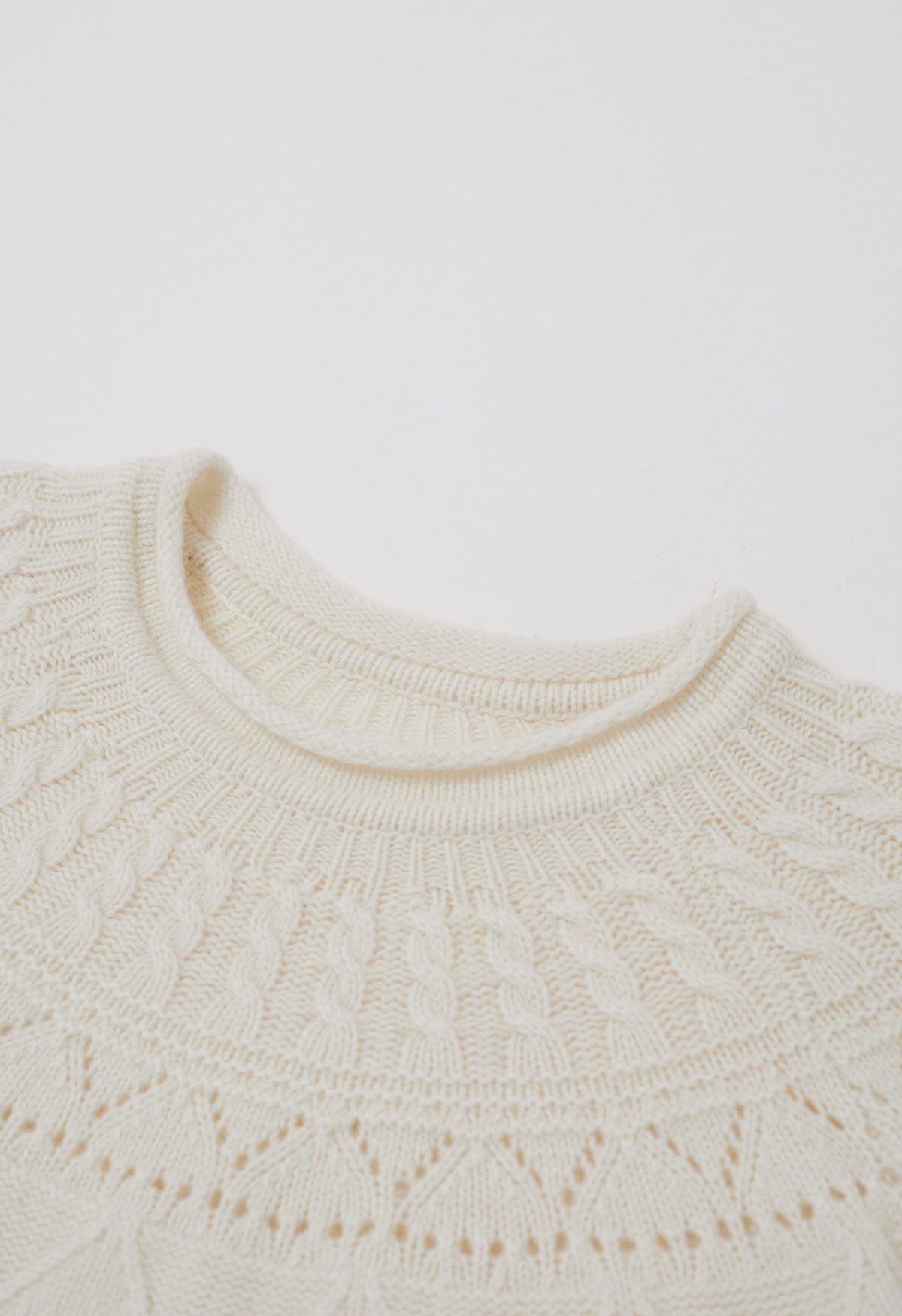 Hollow Out Diamond Knit Sweater in Cream