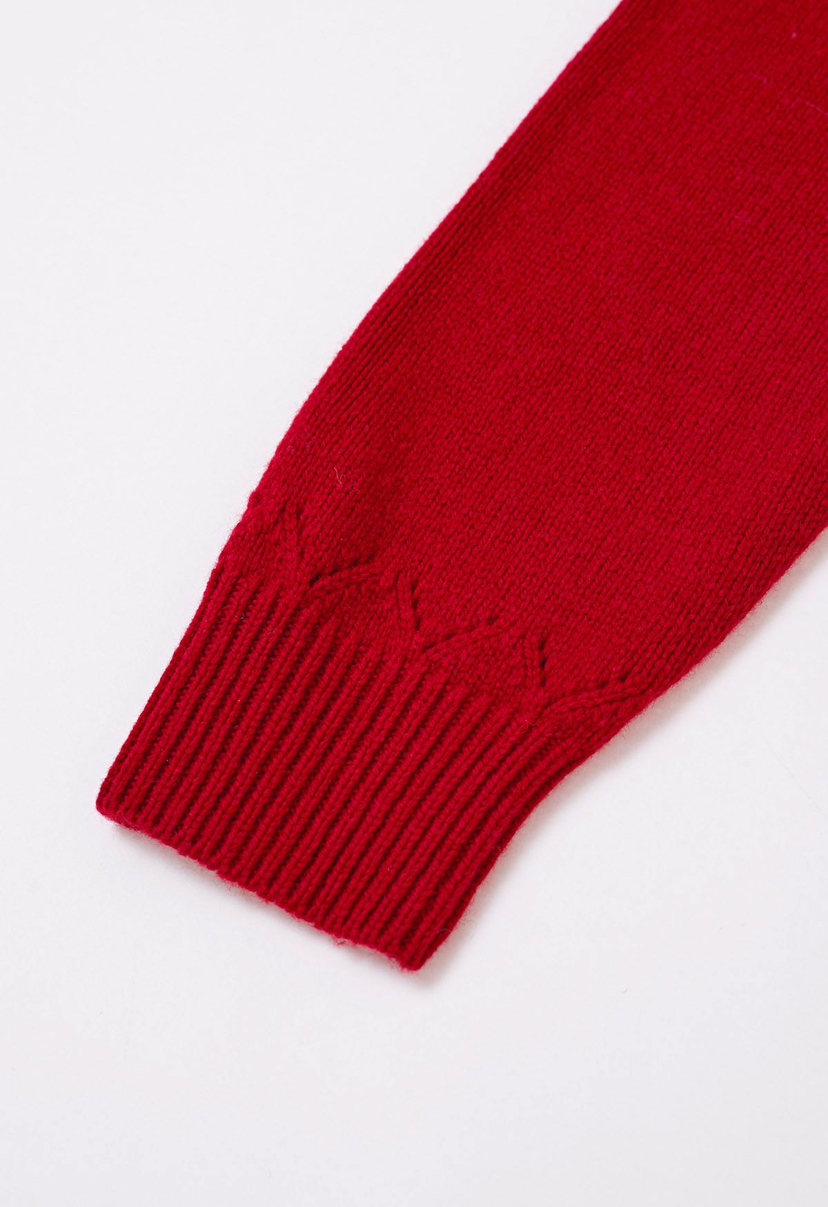 Hollow Out Diamond Knit Sweater in Red