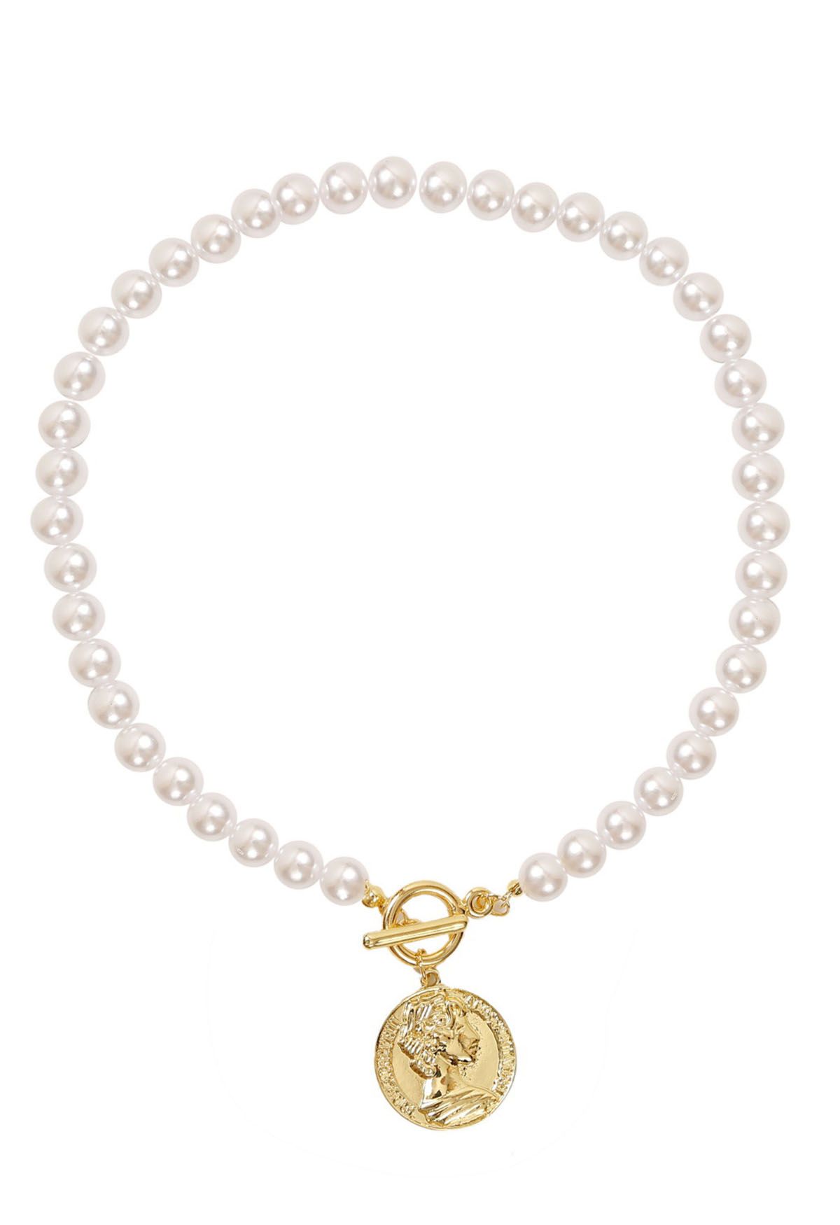 Imitation Pearl Coin Pendant Necklace