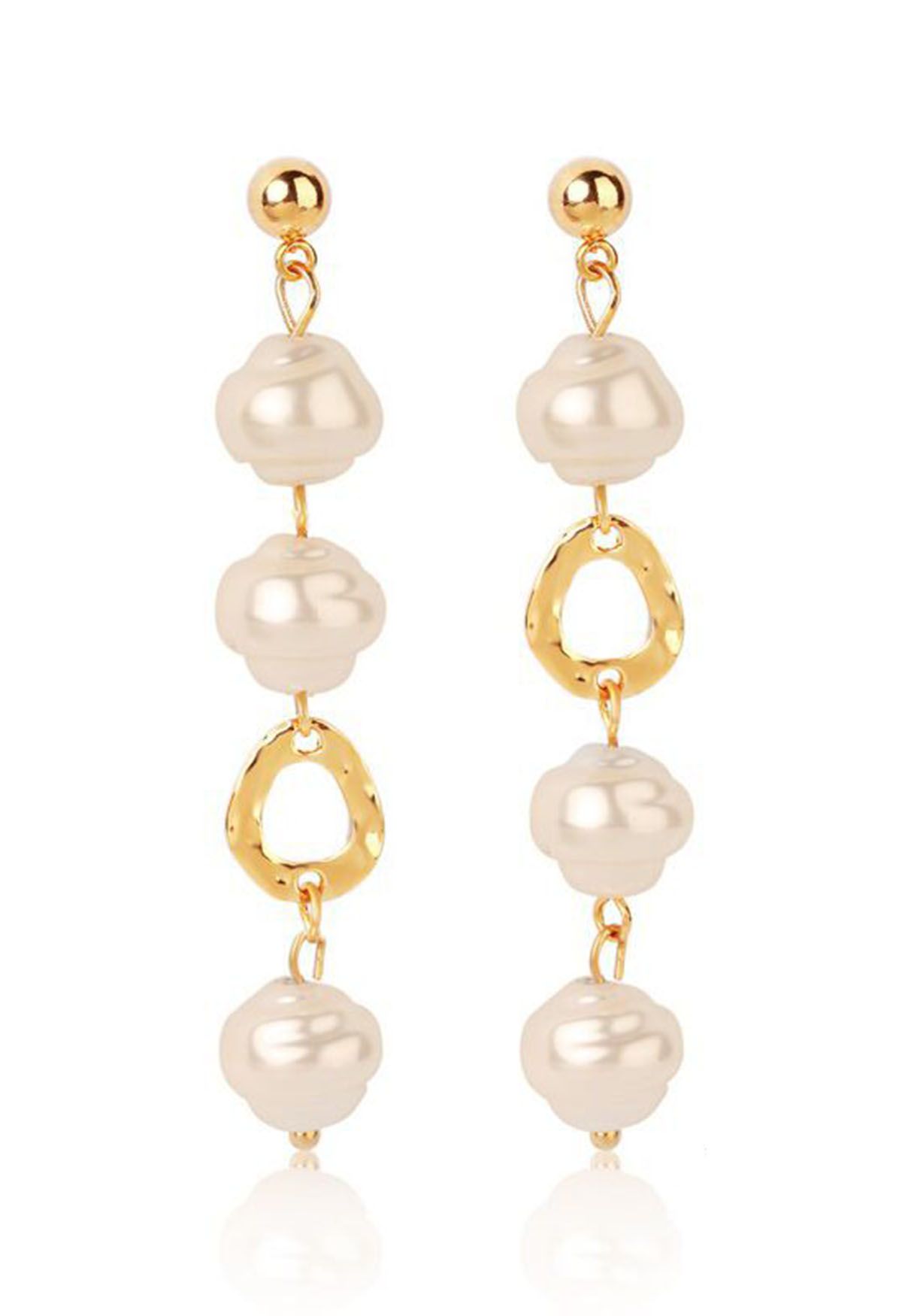 Pearl and Gold Circle Drop Earrings