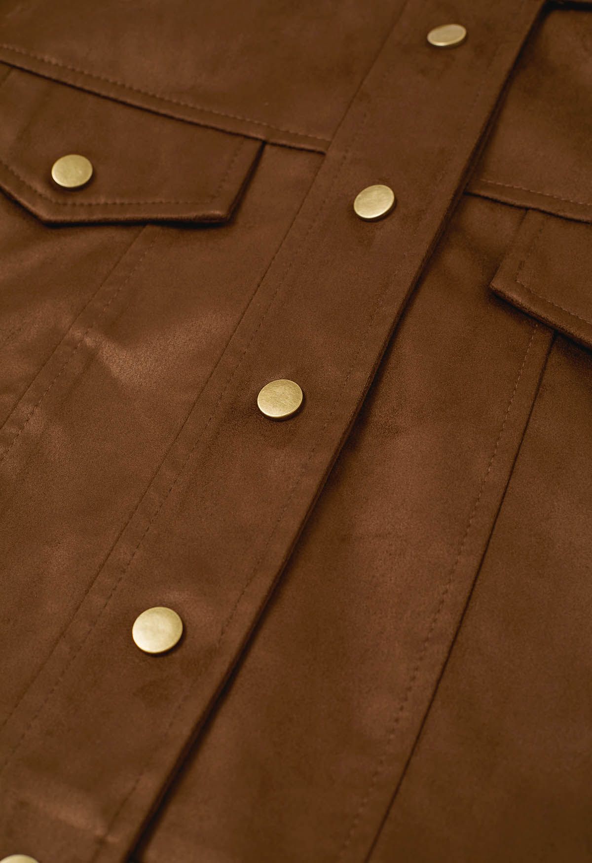 Snap Button Faux Suede Jacket in Brown