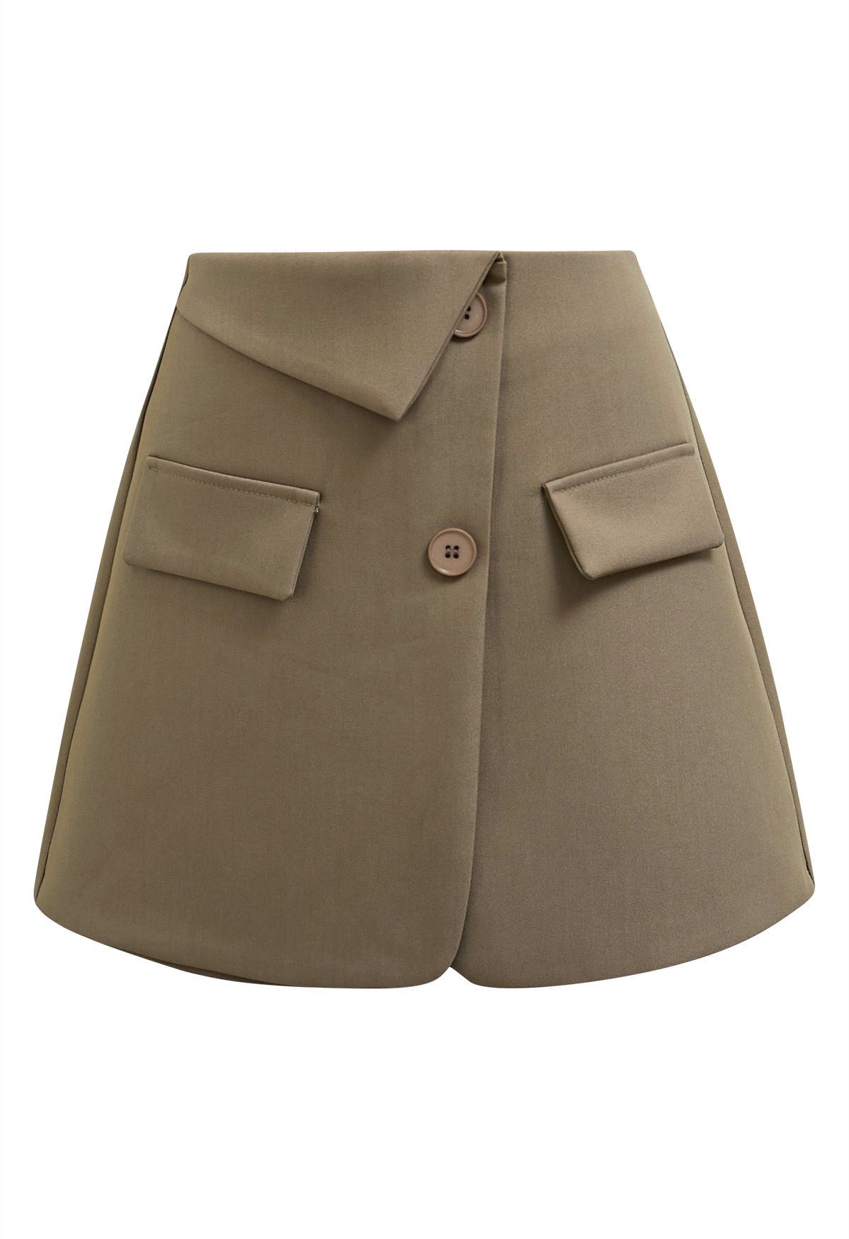 High Waist Flap Pocket Mini Skorts in Khaki