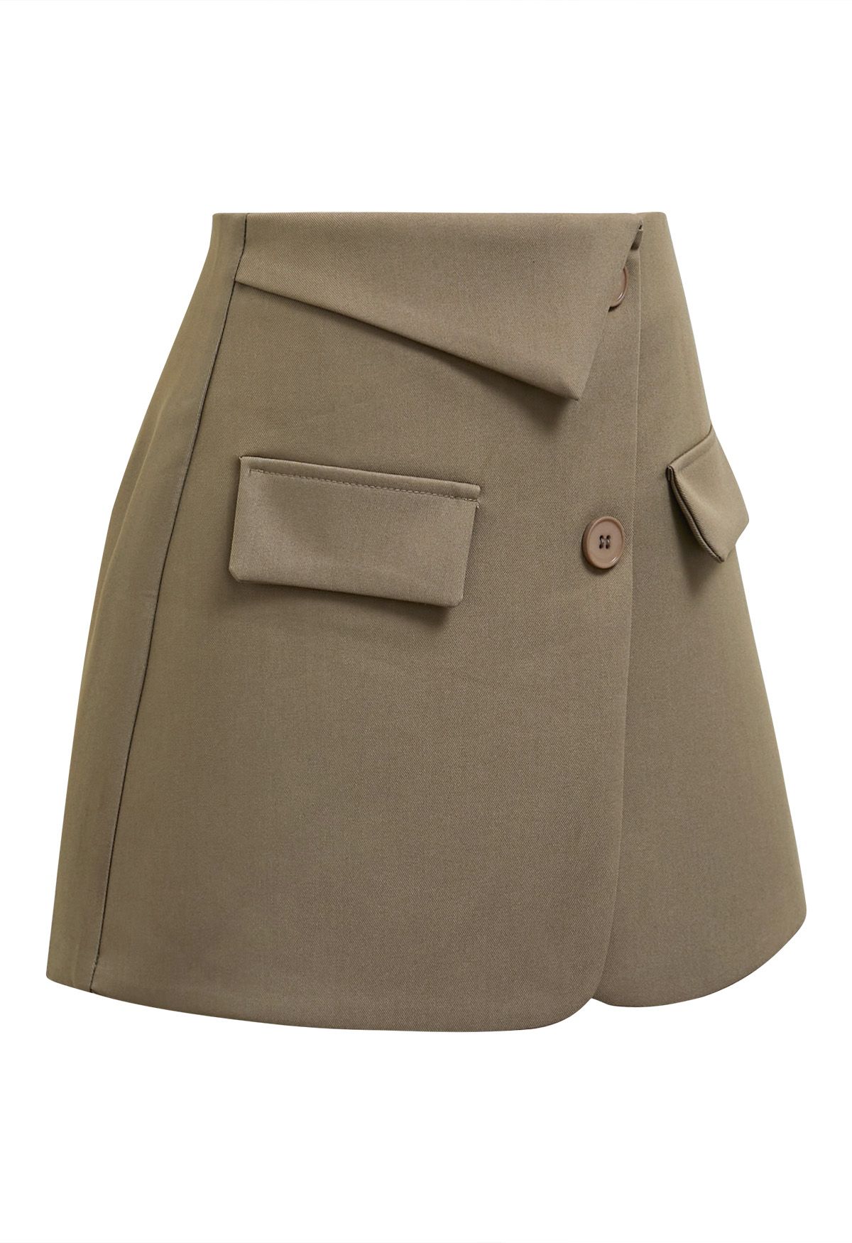 High Waist Flap Pocket Mini Skorts in Khaki