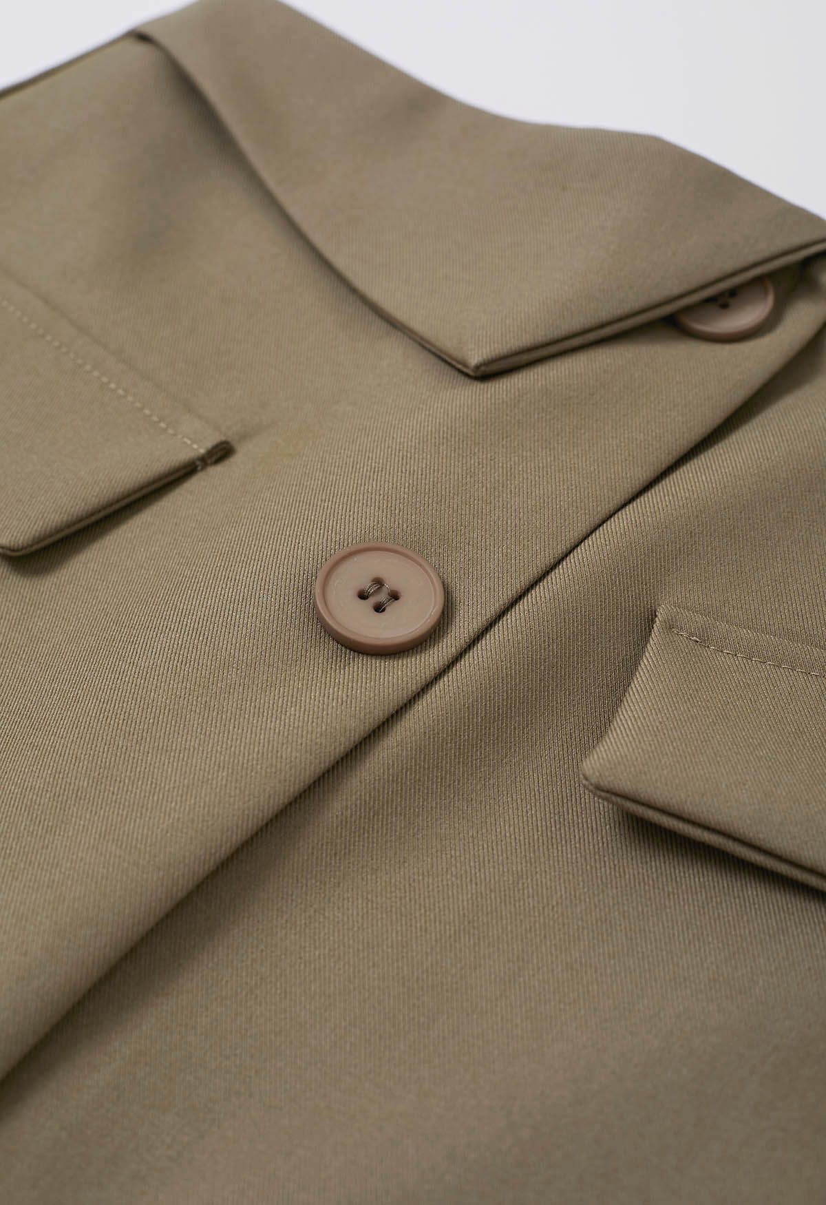 High Waist Flap Pocket Mini Skorts in Khaki