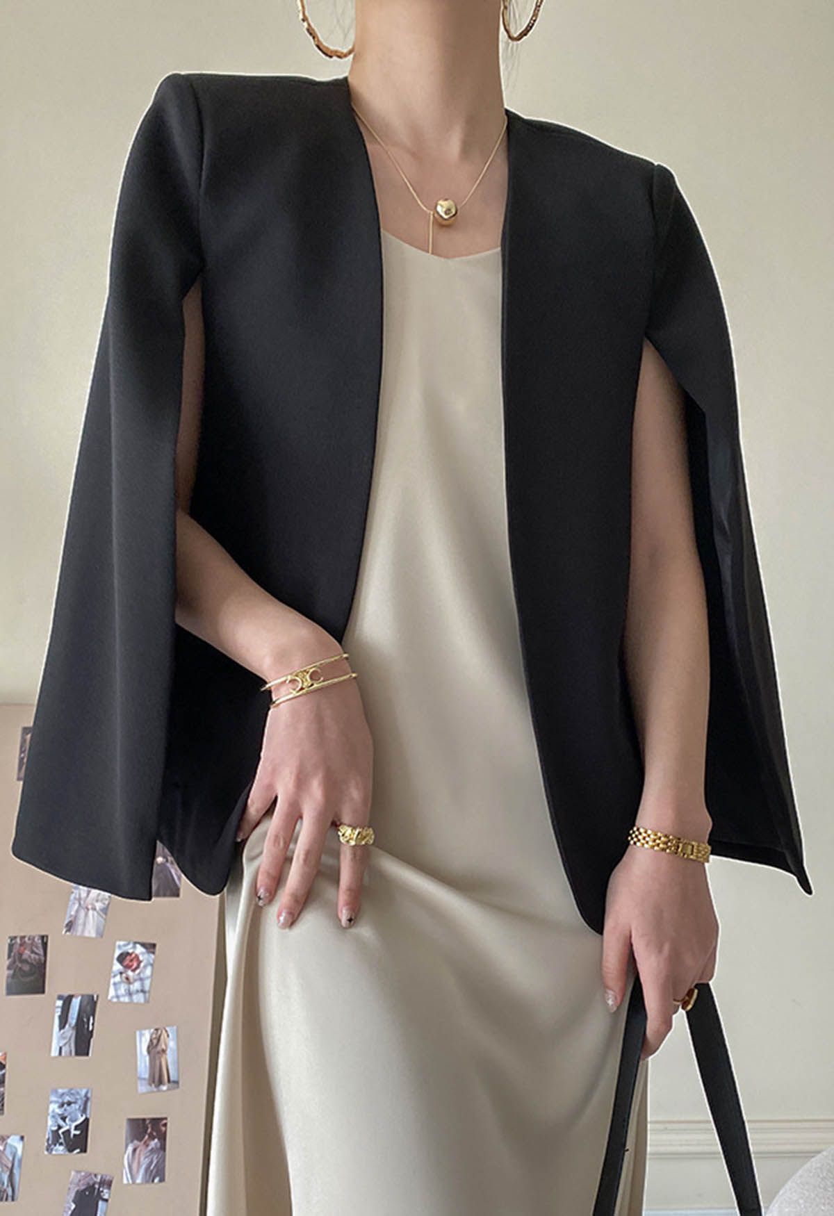 Modish Split Sleeve Cape Jacket in Black