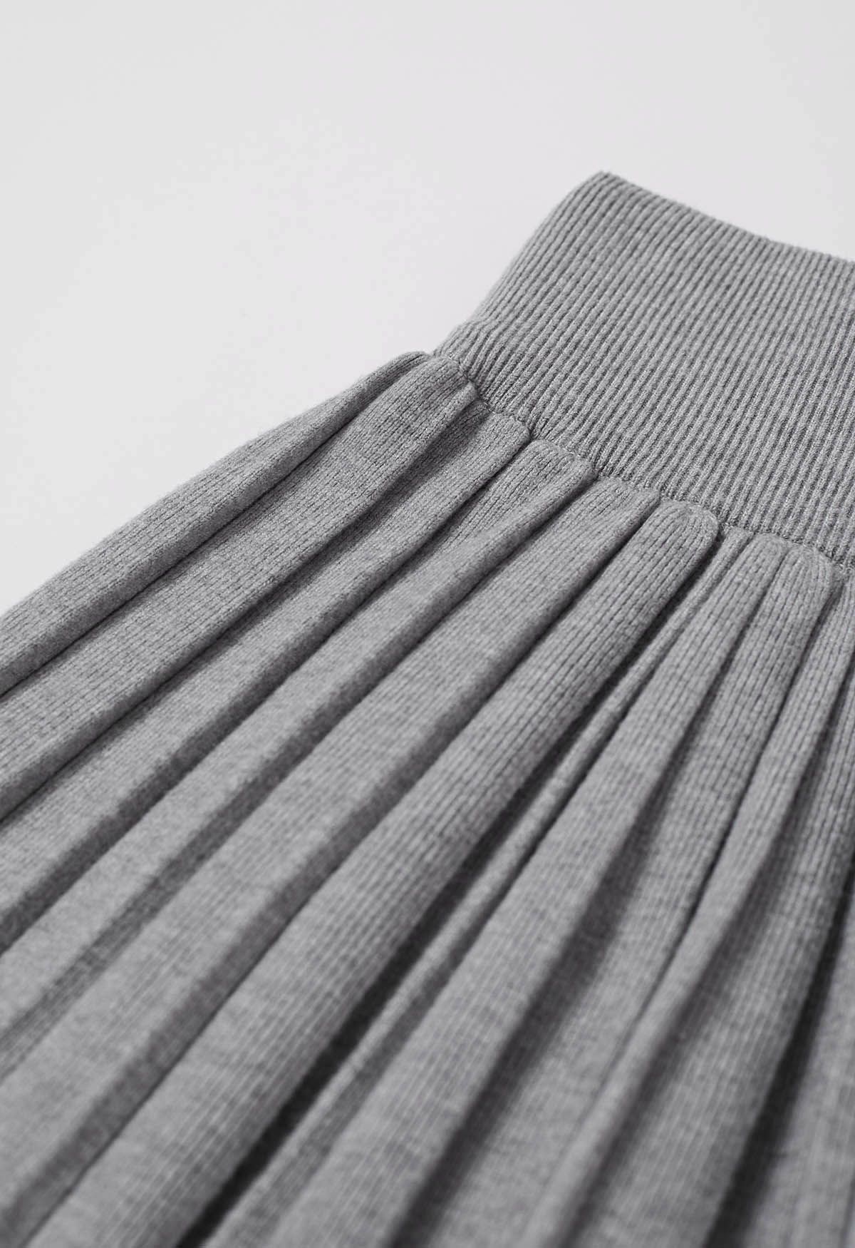 Flare Cuffs Button Knit Top and Mini Skirt in Grey