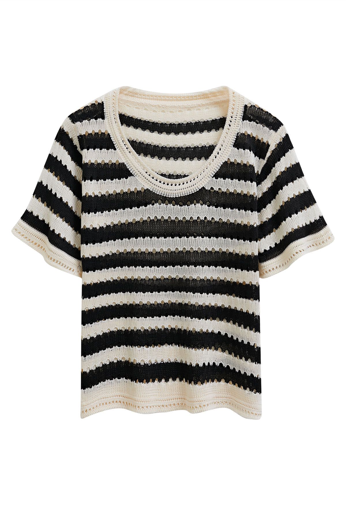 Hollow Out Striped Knit Top