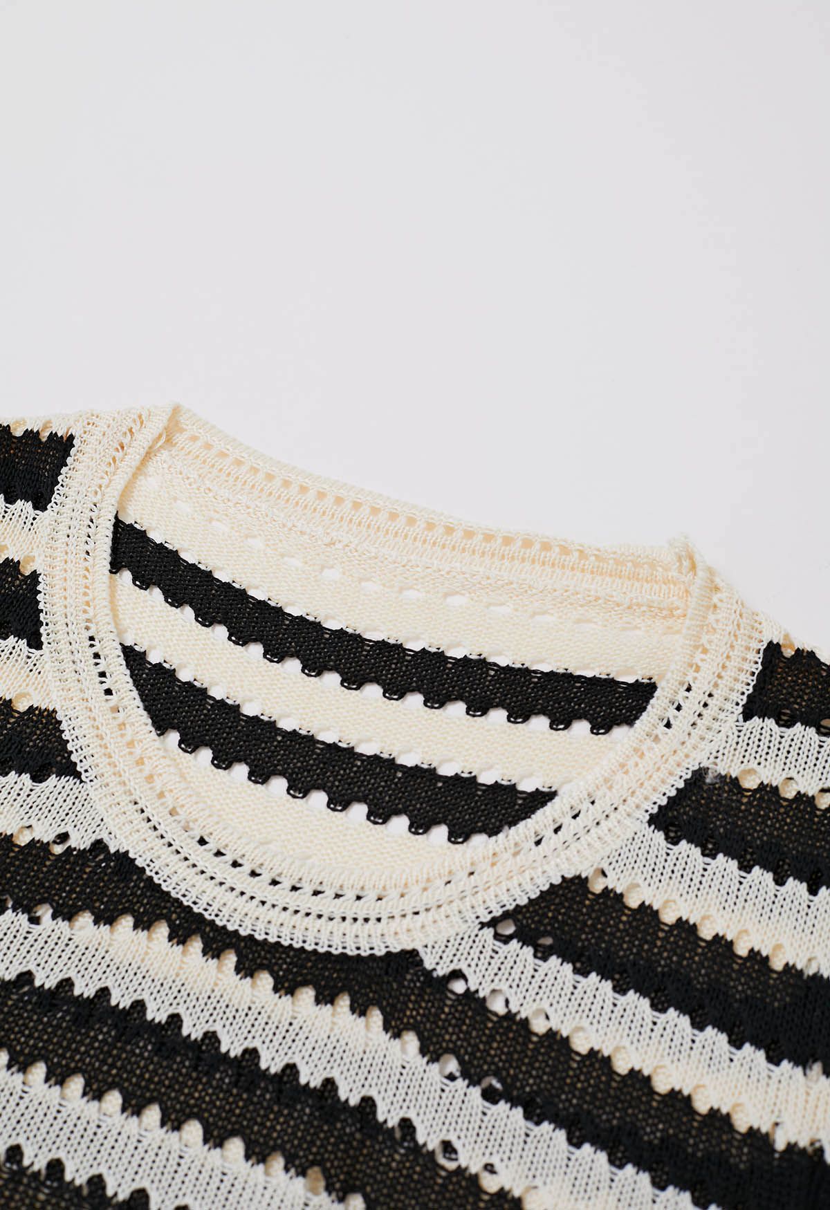 Hollow Out Striped Knit Top