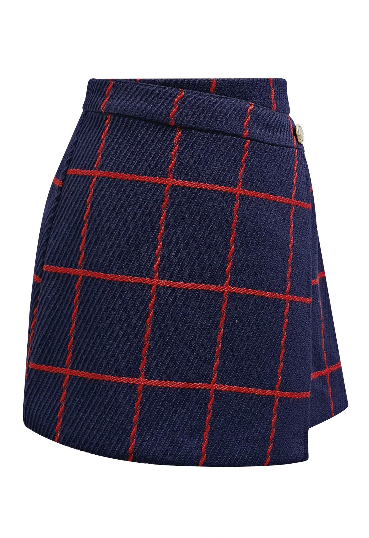 Red Plaid Flap Mini Skirt