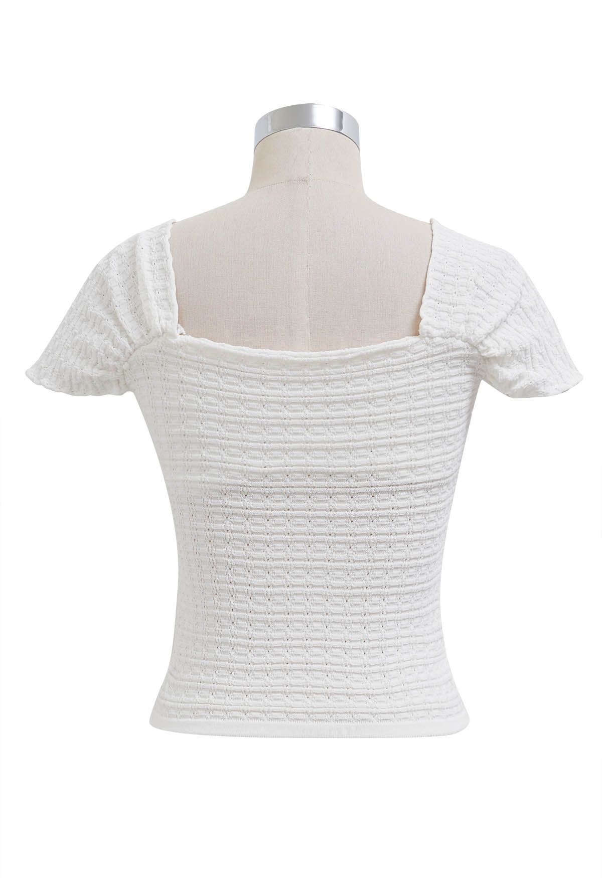 Sweetheart Neckline Shirred Crop Knit Top in White