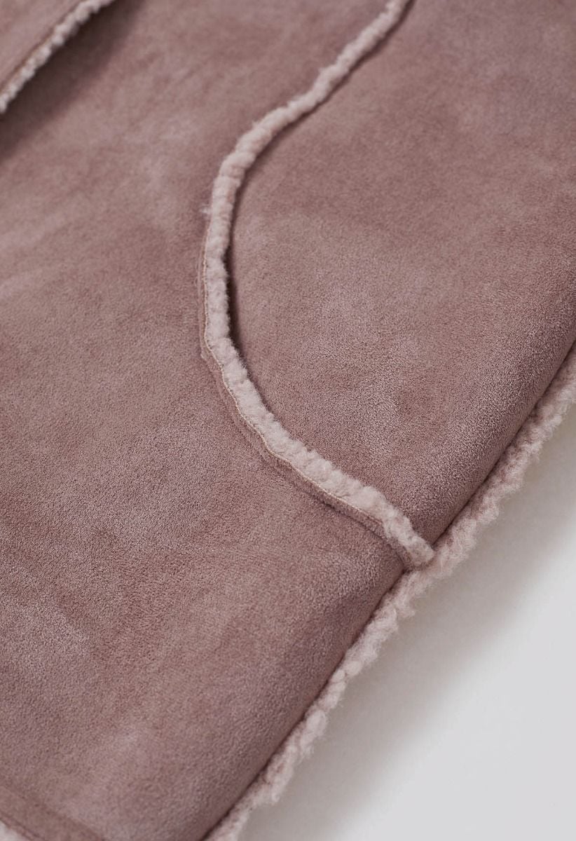 Faux Suede and Fur Button Coat in Mauve