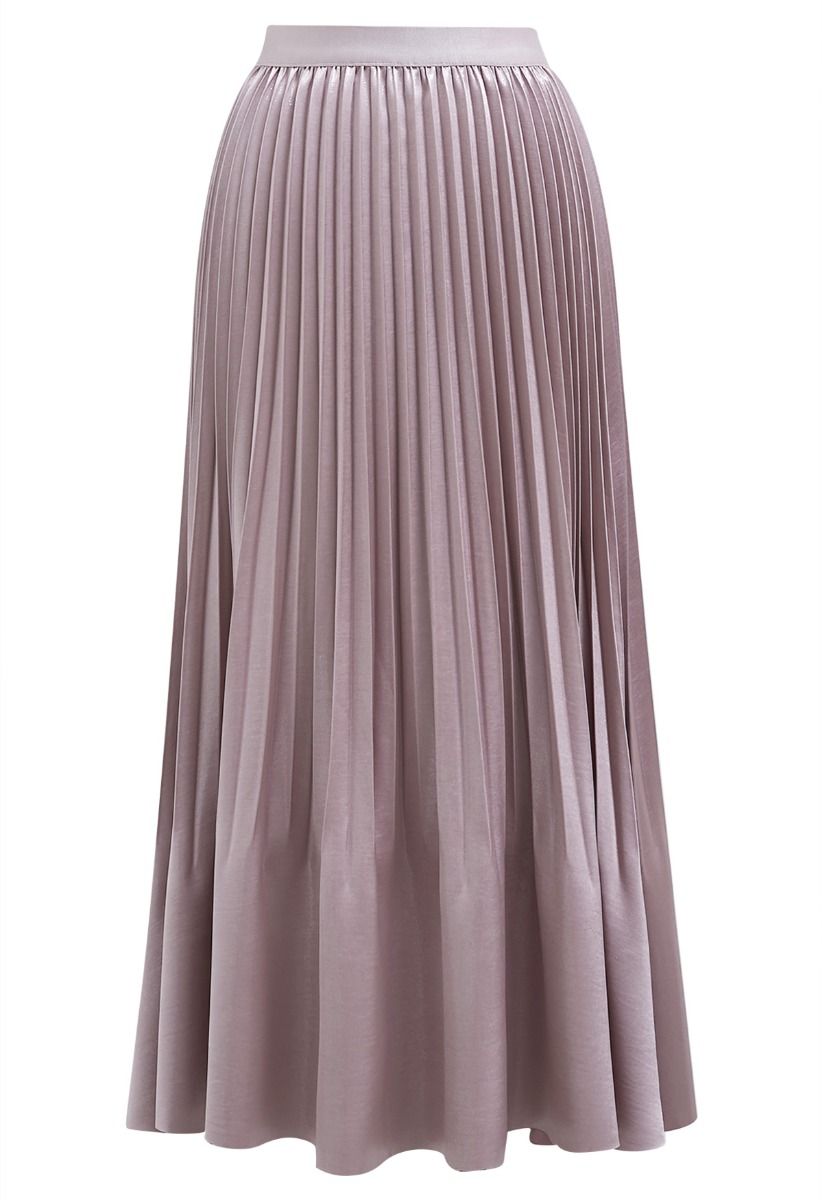 Smooth Satin Pleated Midi Skirt in Pink