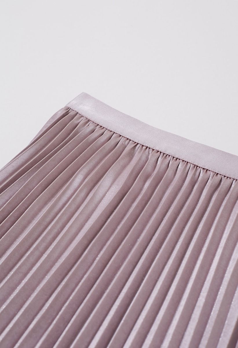 Smooth Satin Pleated Midi Skirt in Pink