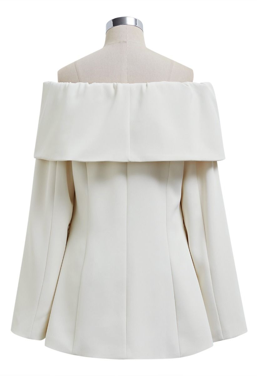 Folded Off-Shoulder Buttoned Blazer in Ivory