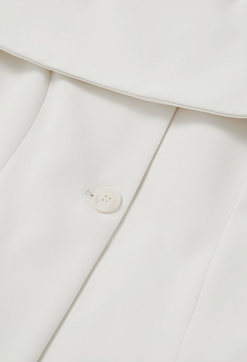 Folded Off-Shoulder Buttoned Blazer in Ivory