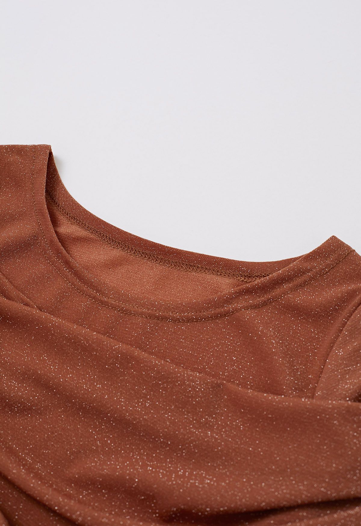 Shimmery Thread Fake Two-Piece Midi Dress in Rust