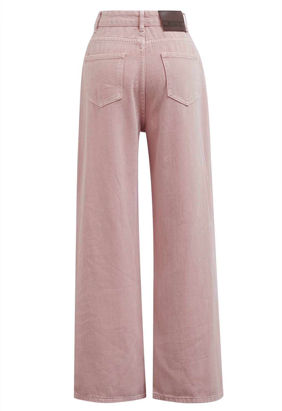 Front Patch Pockets Straight-Leg Jeans in Pink