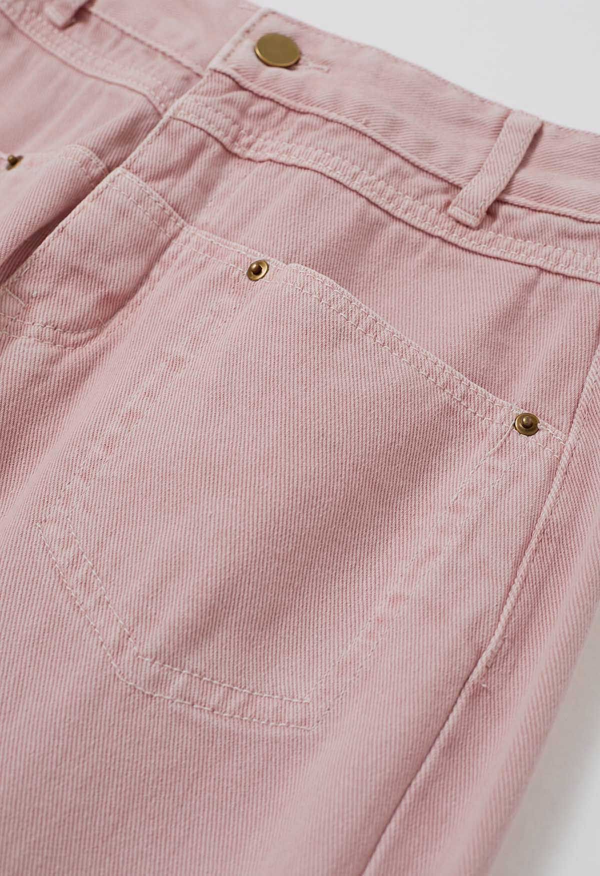 Front Patch Pockets Straight-Leg Jeans in Pink