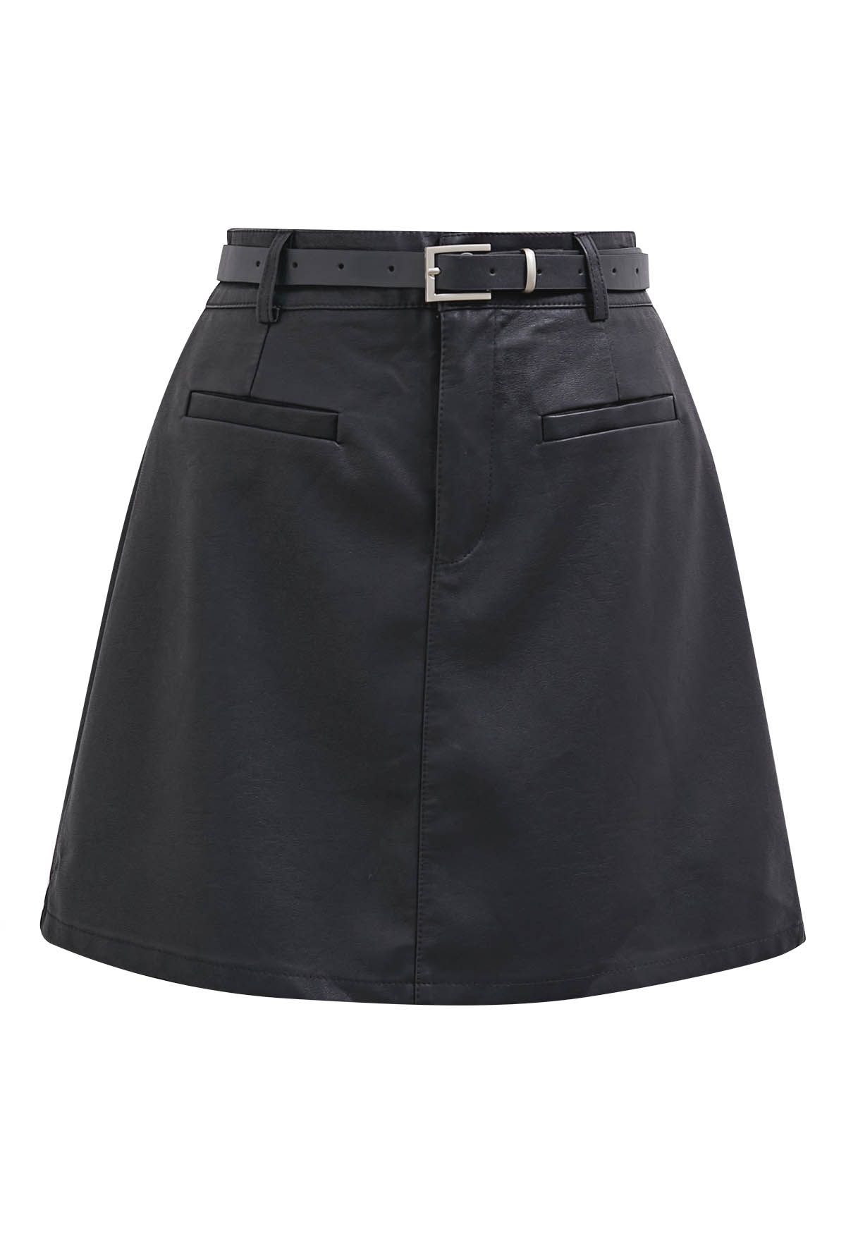 Faux Leather Belt Mini Bud Skirt 