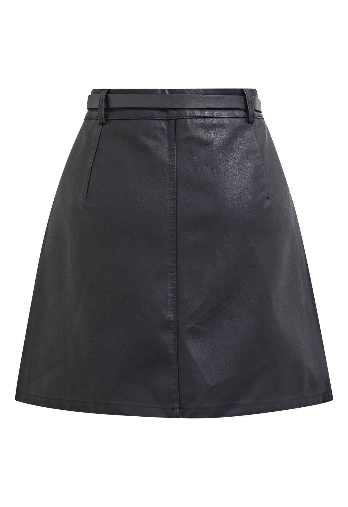 Faux Leather Belt Mini Bud Skirt 