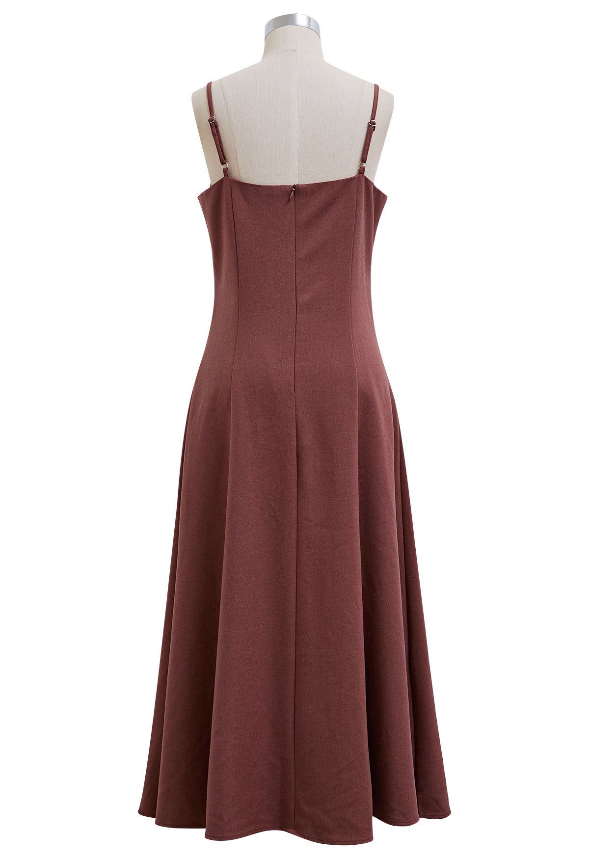 Bowknot Decor Seam Details Cami Dress in Burgundy