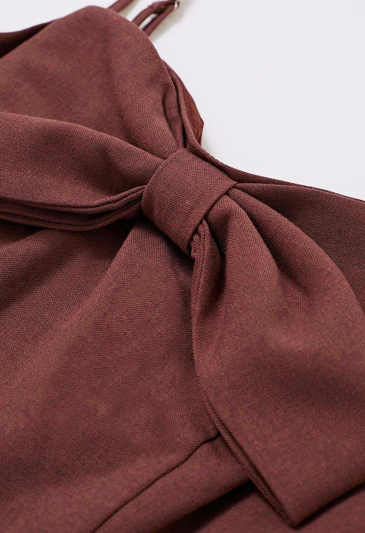 Bowknot Decor Seam Details Cami Dress in Burgundy