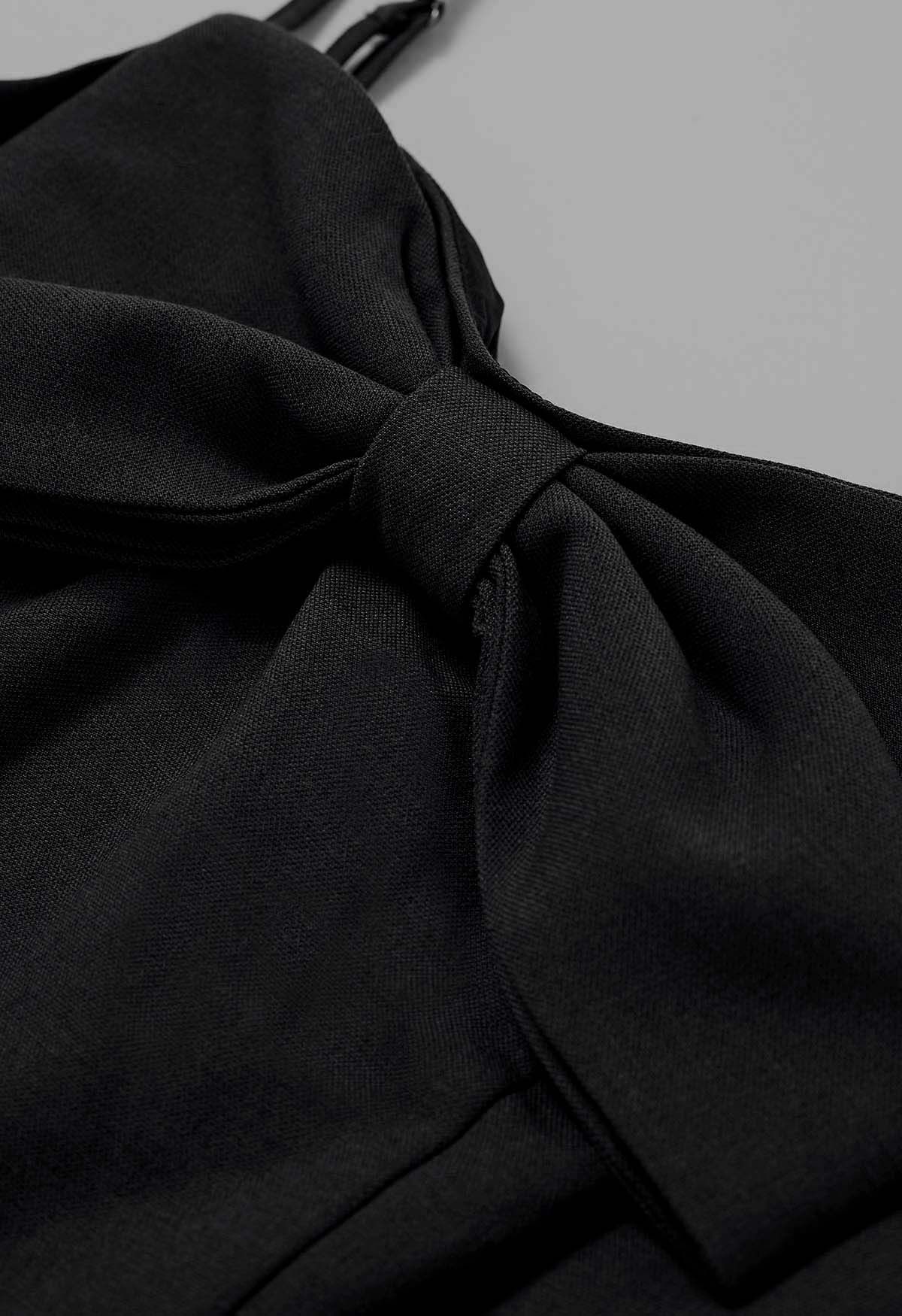 Bowknot Decor Seam Details Cami Dress in Black