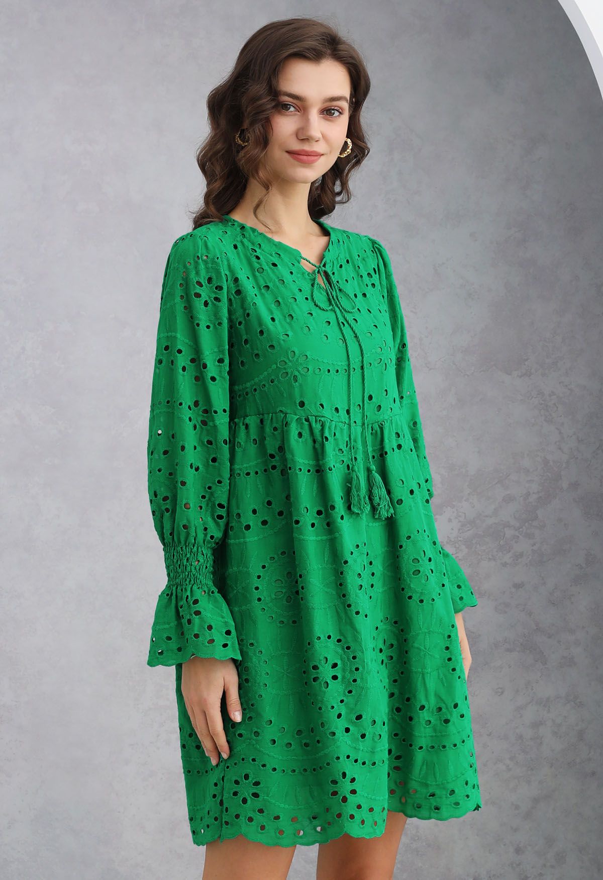 Eyelet Embroidery Tassel String Dolly Dress