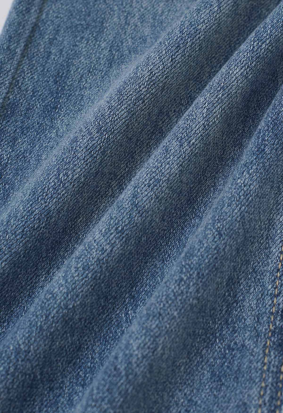 Raw-Cut Hem Straight-Leg Jeans