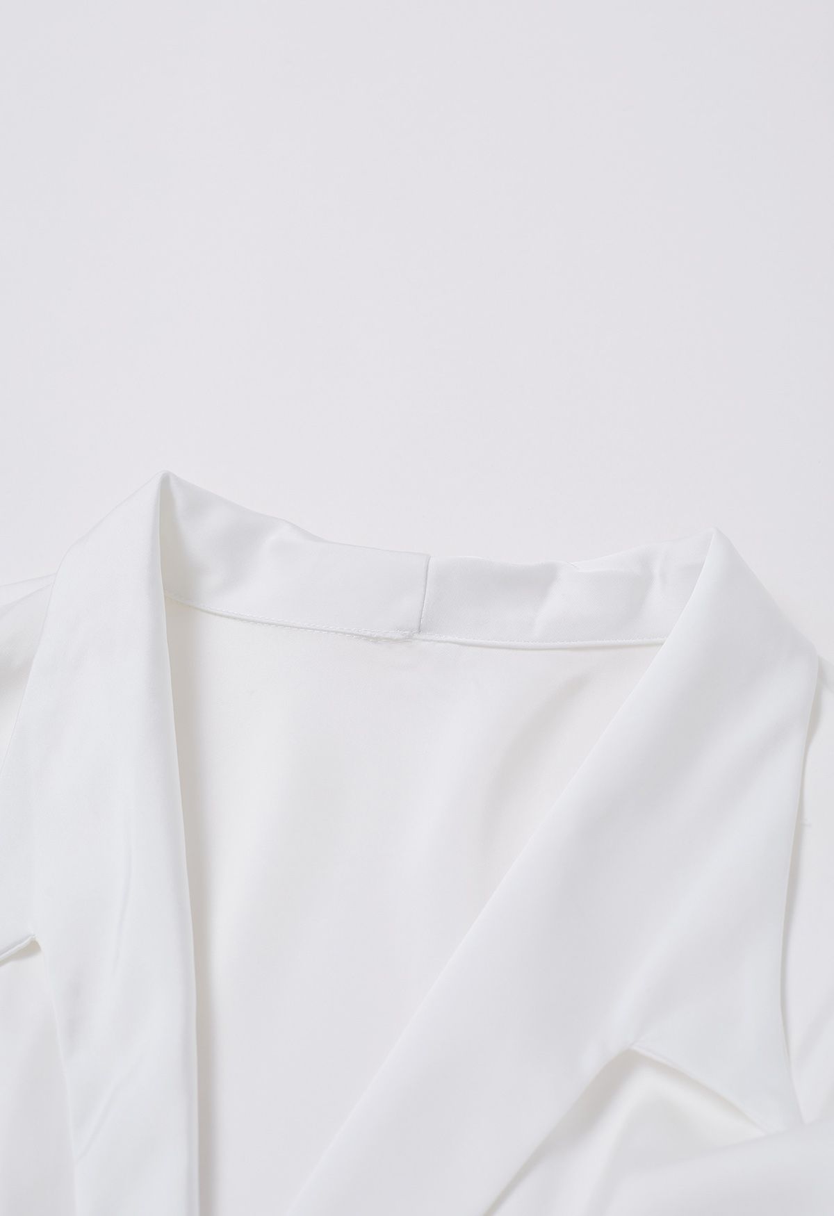 Pointed Collar Self-Tie Wrap Satin Shirt in White