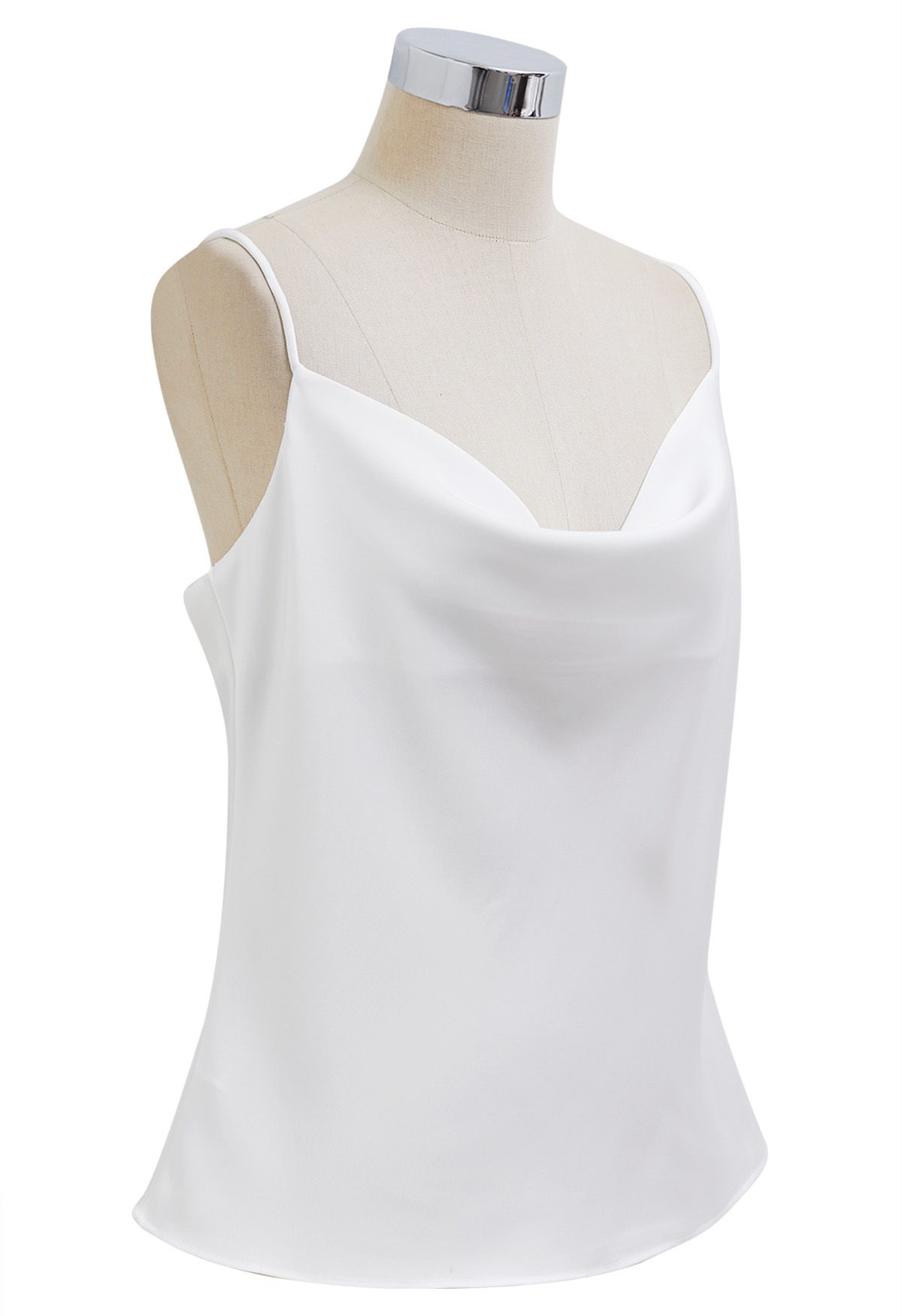 Drape Neck Satin Cami Crop Top in White