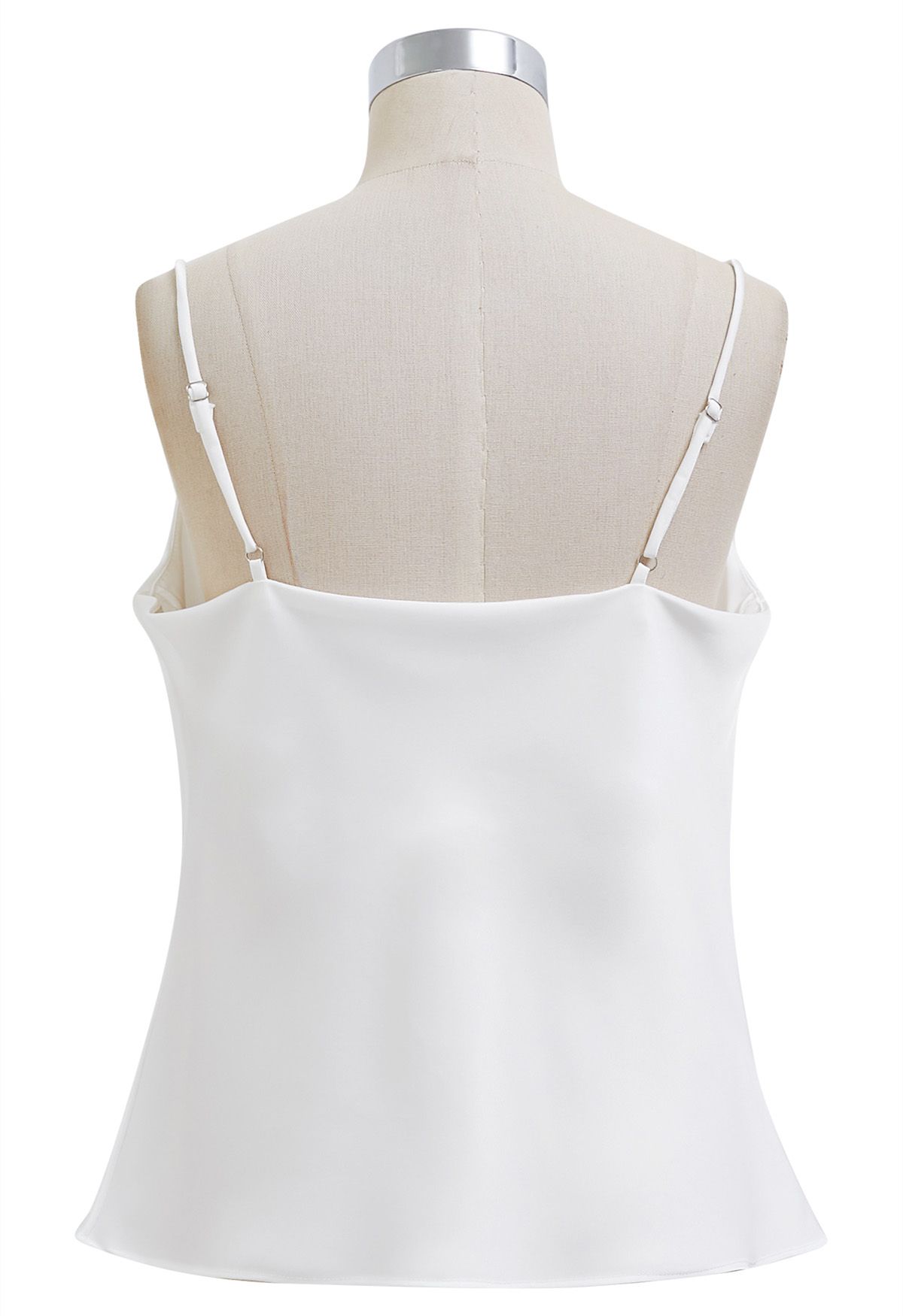 Drape Neck Satin Cami Crop Top in White