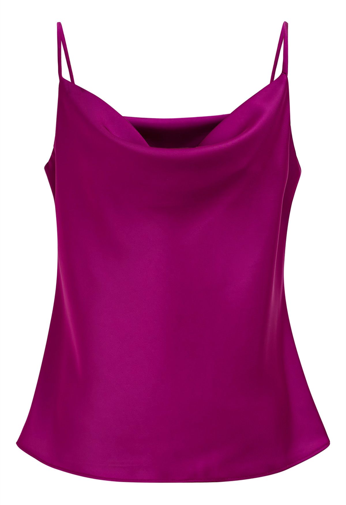 Drape Neck Satin Cami Crop Top in Magenta