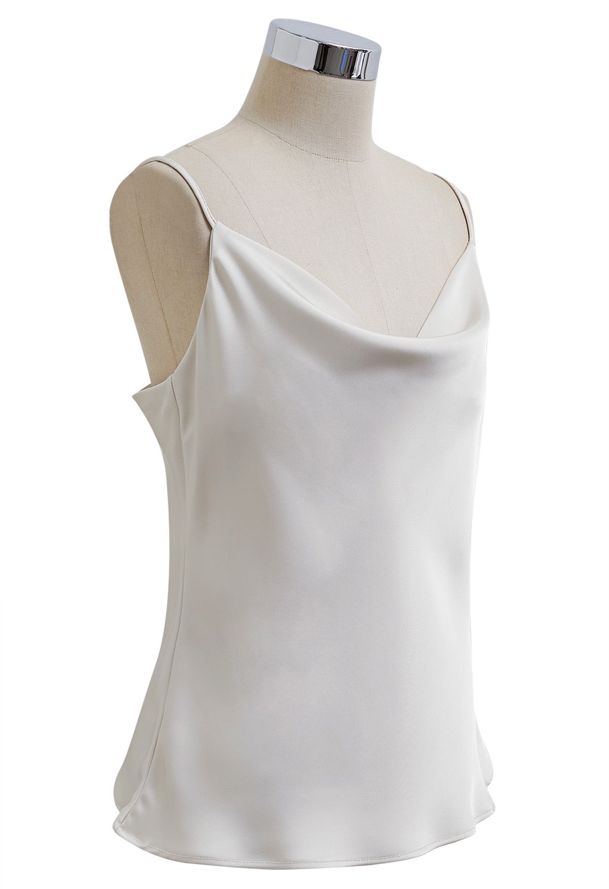 Drape Neck Satin Cami Crop Top in Ivory