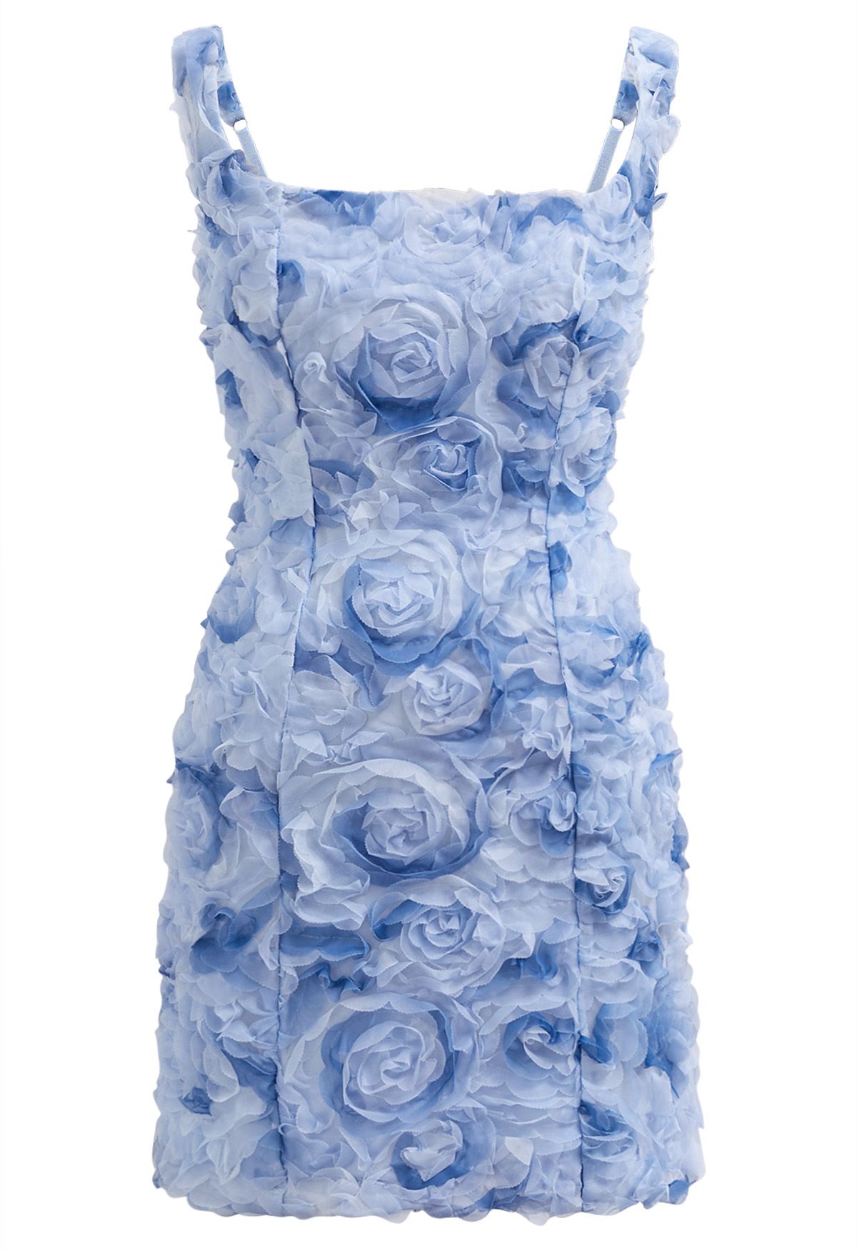 Rose Petal Lace-Up Back Cami Mini Dress in Blue