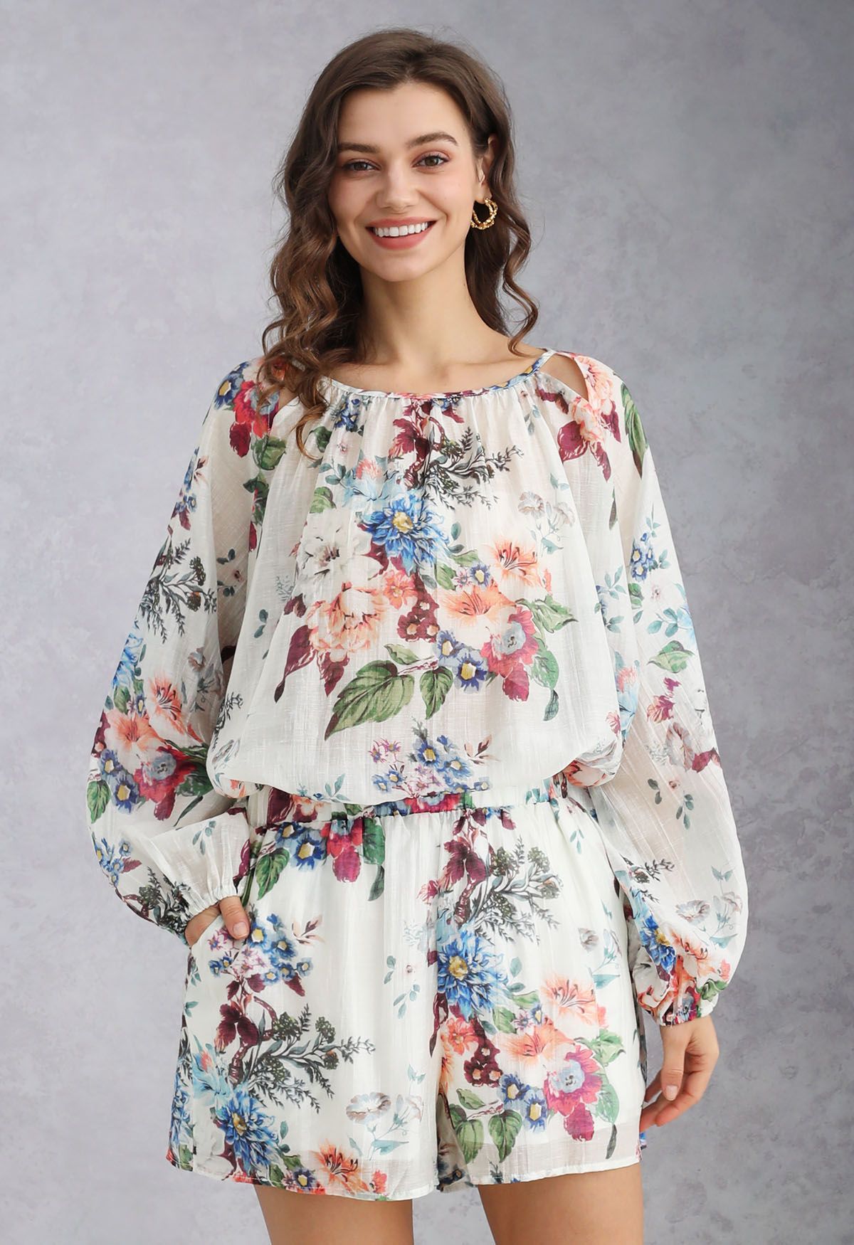 Gorgeous Garden Puff Sleeves Top and Shorts Set 