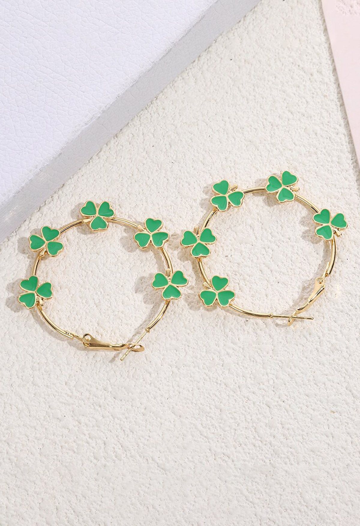 Lucky Clover Oil Spill Hoop Earrings in Gold