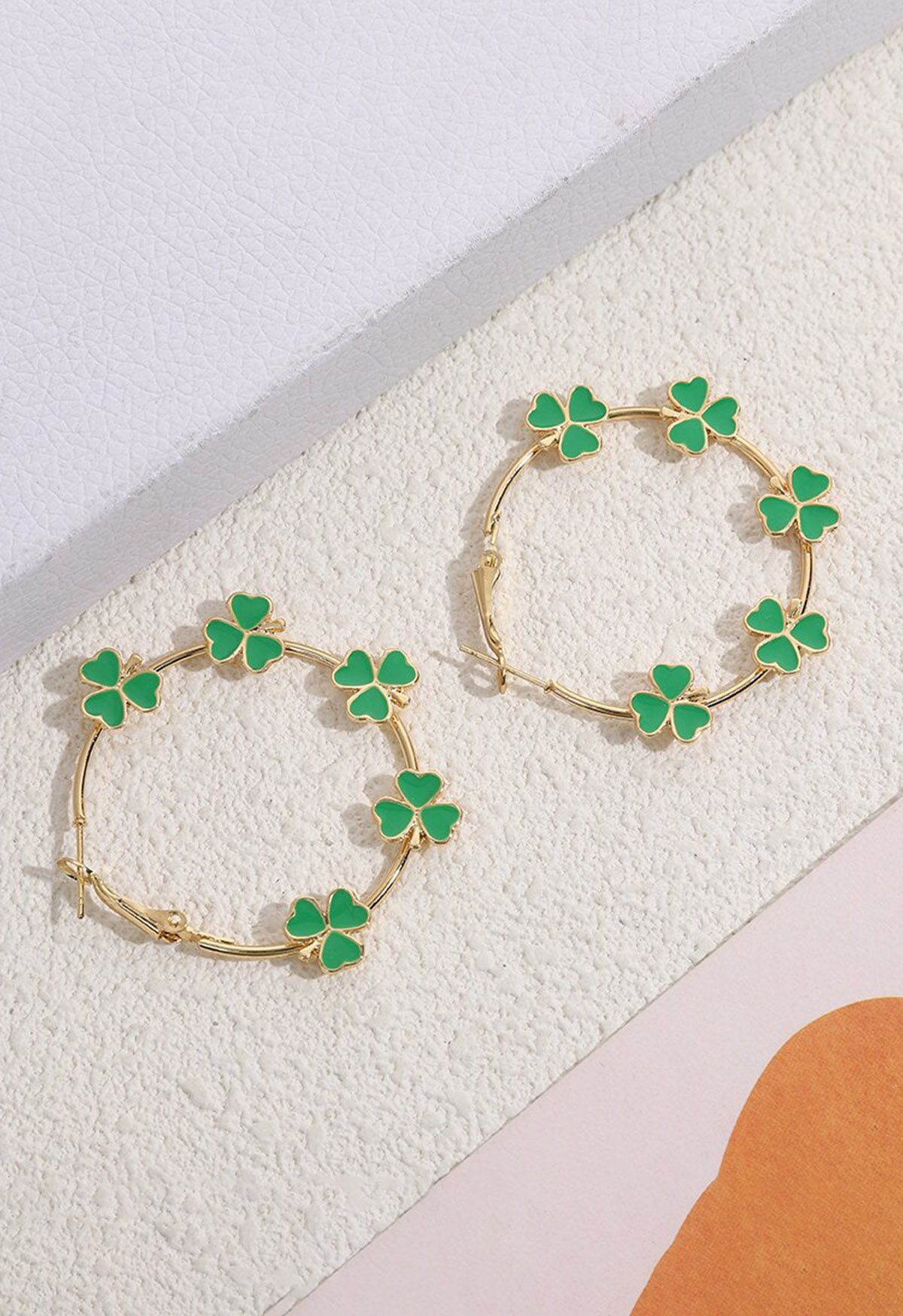 Lucky Clover Oil Spill Hoop Earrings in Gold