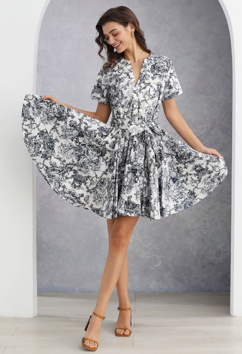 Baroque-Inspired Self-Tie Bowknot Frilling Hem Dress