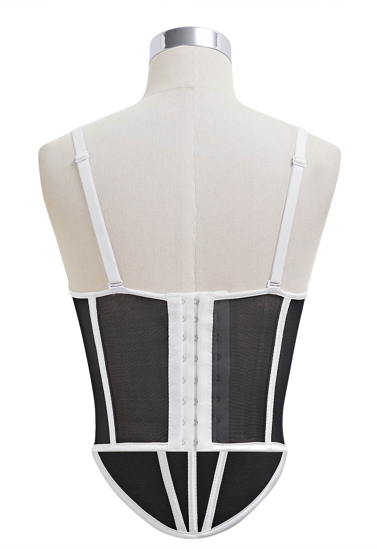 Contrast Binding Bustier Mesh Crop Top in Black