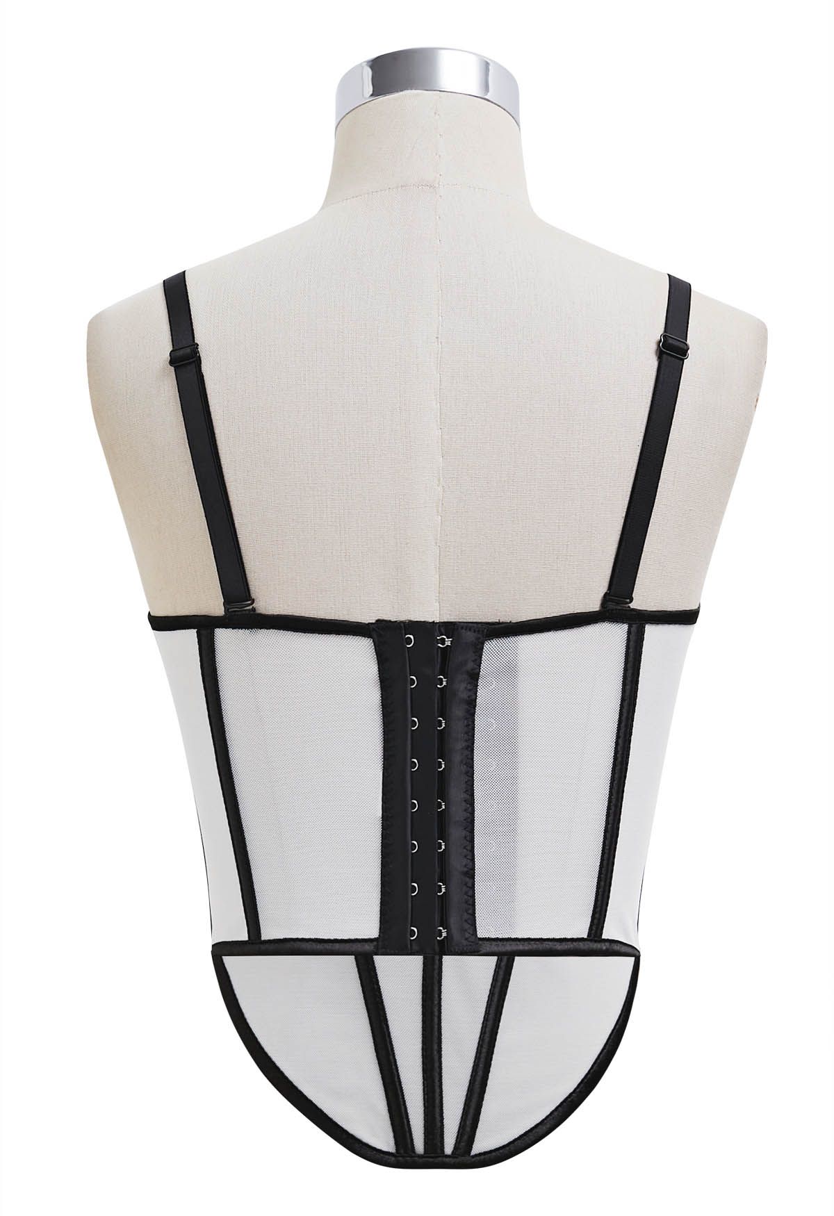 Contrast Binding Bustier Mesh Crop Top in White