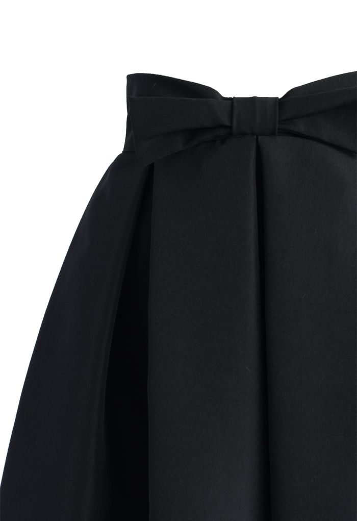 蝴蝶結褶皺半身裙 - 黑色