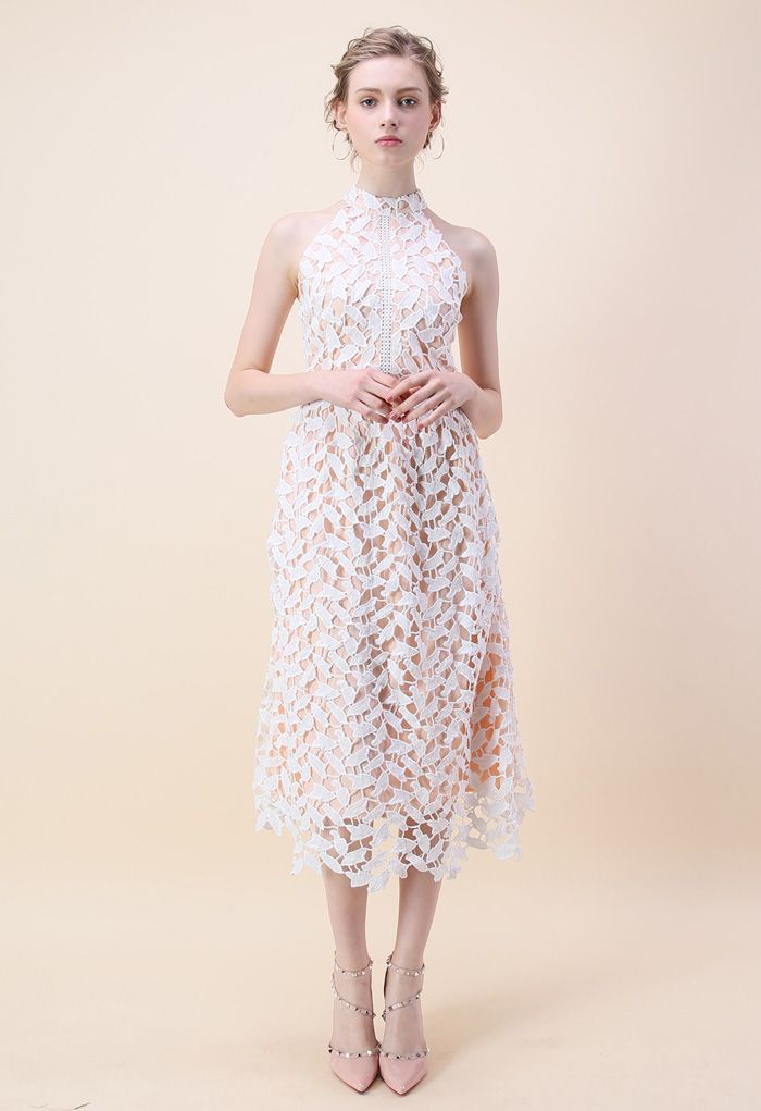 Leaf for Elegance Crochet Sleeveless Dress in White 
