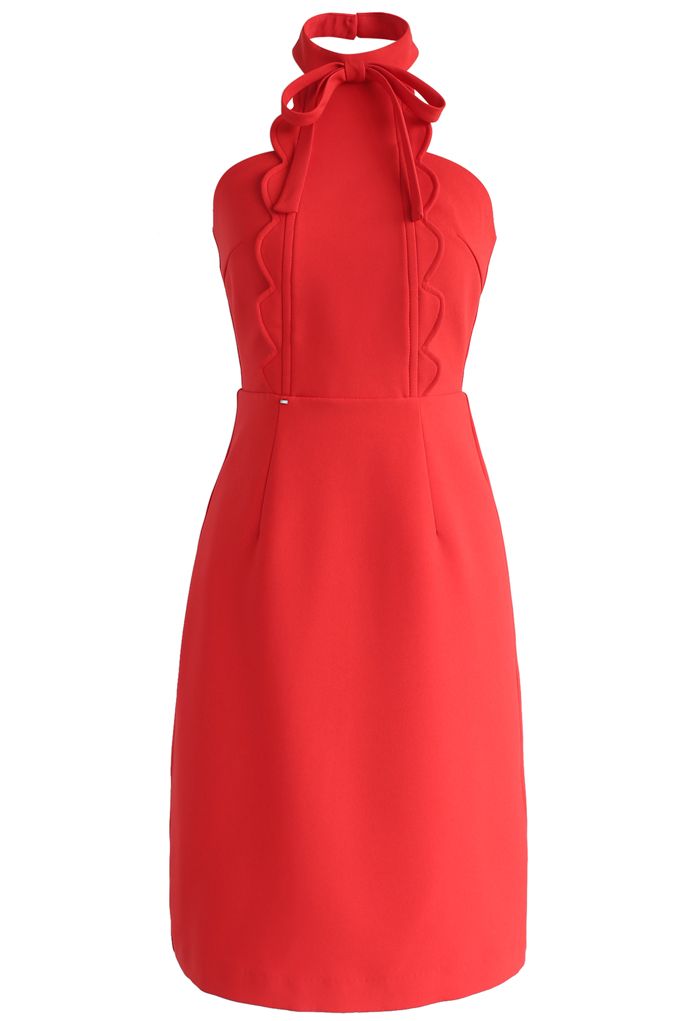 Latest Infatuation Halter Neck Dress in Red