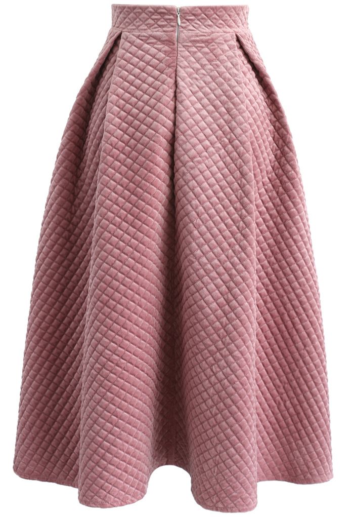 天鵝絨幾何紋理中長裙-粉色