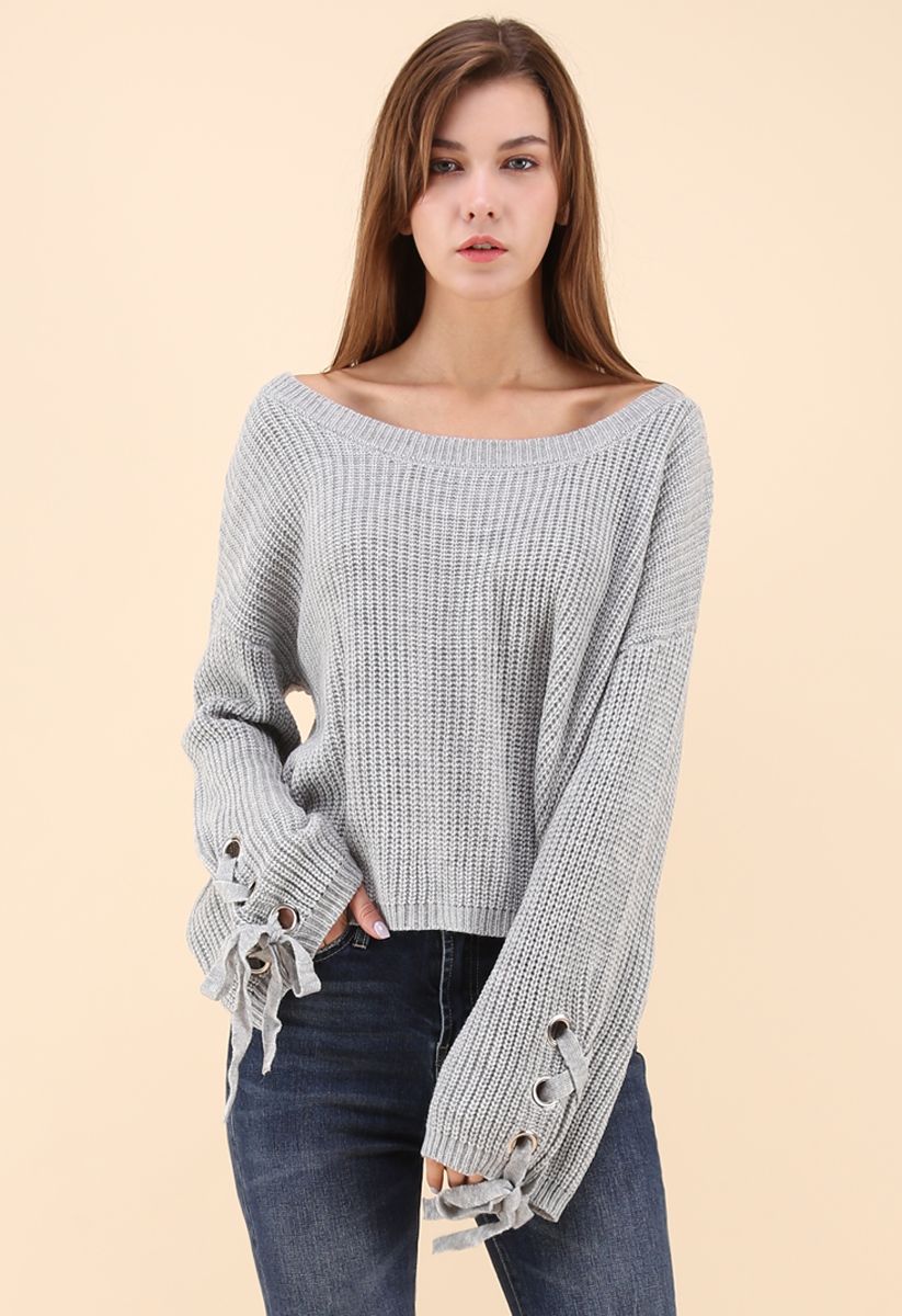 Lace up sleeve clearance jumper